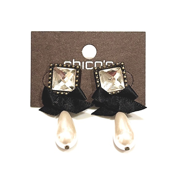 CHICO’s Parisian Chic Bow & Drop Pearl Earrings | NWT - Picture 2 of 8